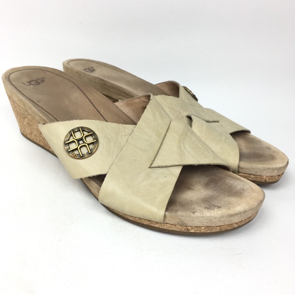 UGG Cork Wedge Leather Sandals - Picture 1 of 8